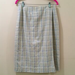 Talbots wrap skirt plaid grey linen blend grey Vtg 80s size 12